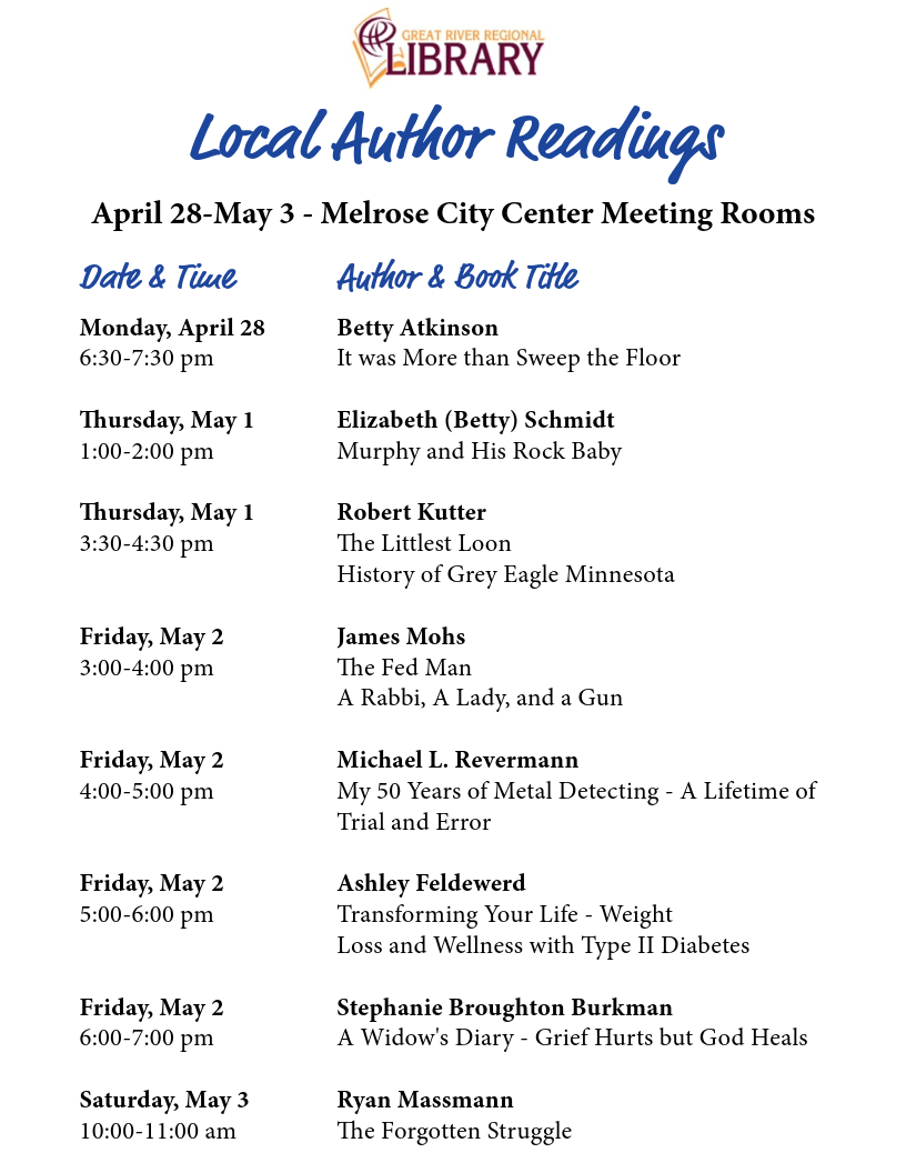 flyer advertising local author readings