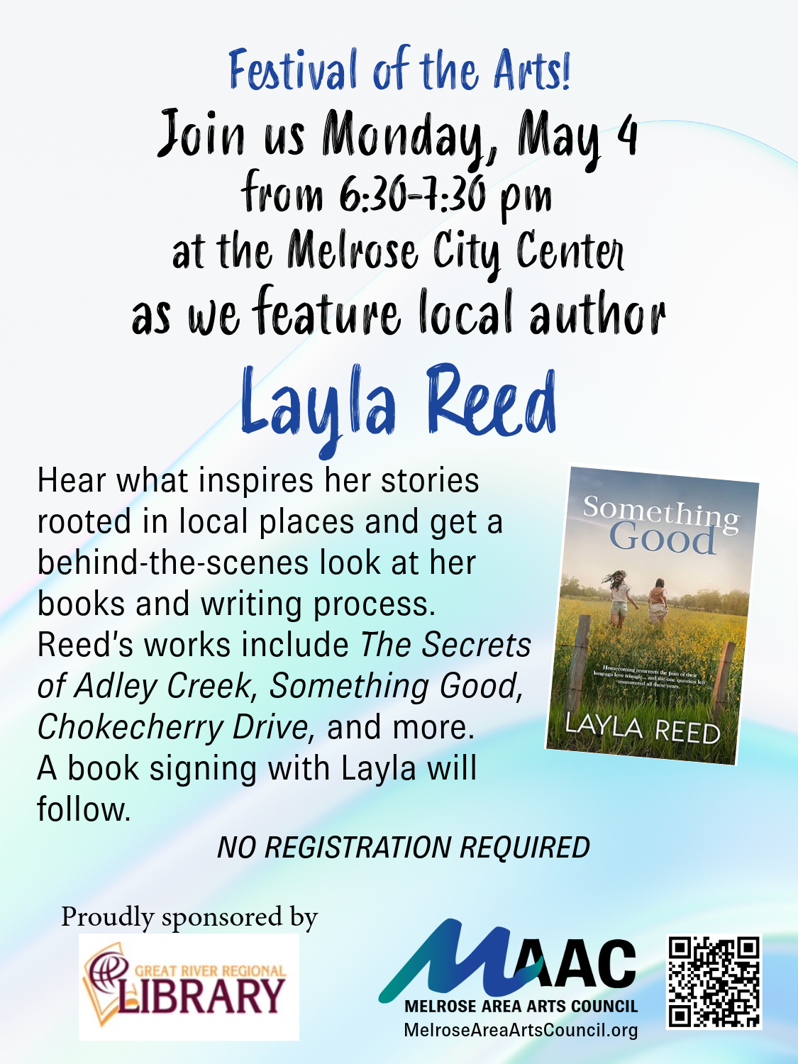 advertising for local author Layla Reed