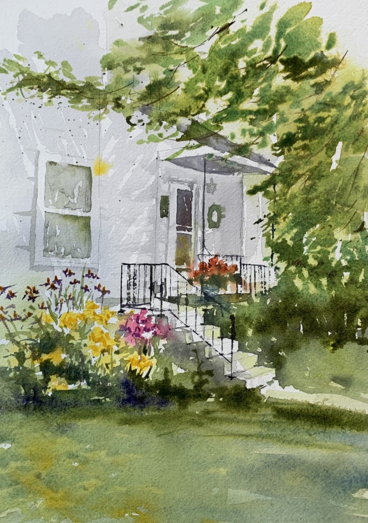 watercolor drawing of a front porch