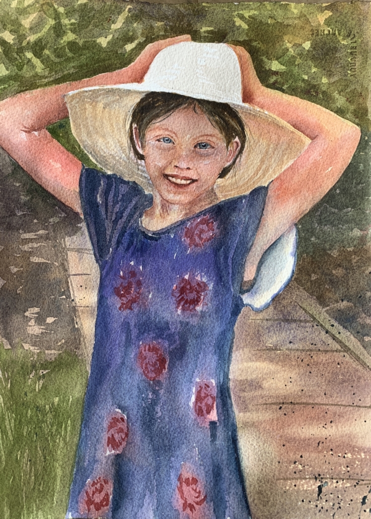 watercolor drawing of a young girl